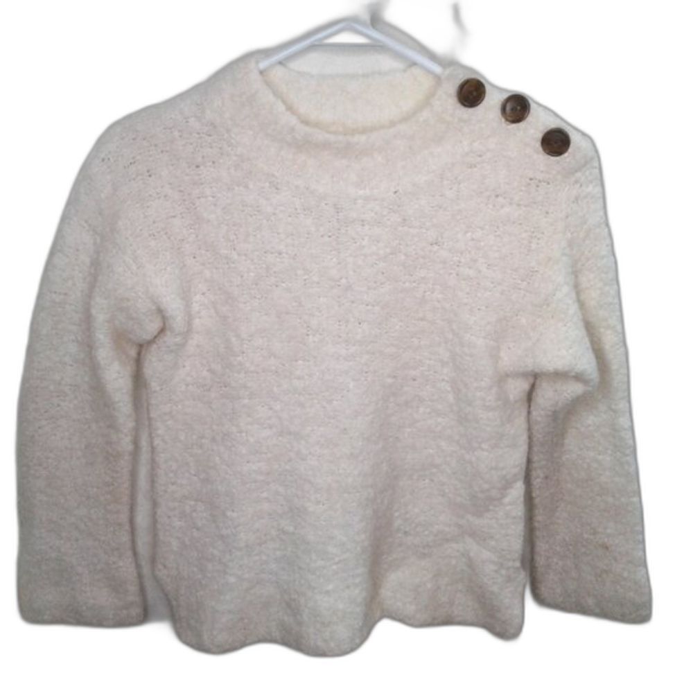 Crewcuts by J.CREW Girls Ivory Alpaca Wool Sweater Buttoned Shoulder Size 12